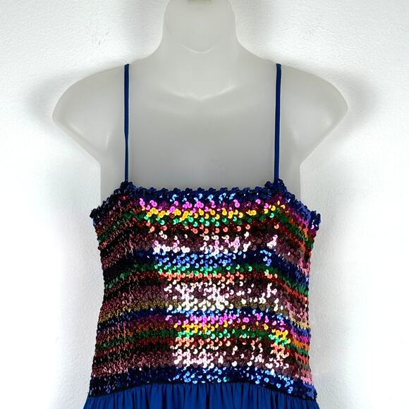 Vintage 70s Sequins Tube Top Polyester Skirt Boogie Studio 54 Disco Dress L/XL - Picture 3 of 7